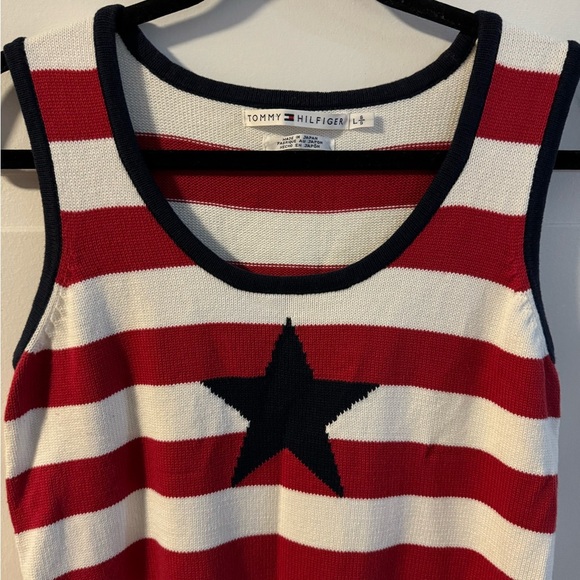 Tommy Hilfiger VTG Striped Red White Blue Star Ribbed Knit Sweater Vest Preppy L - Picture 2 of 9